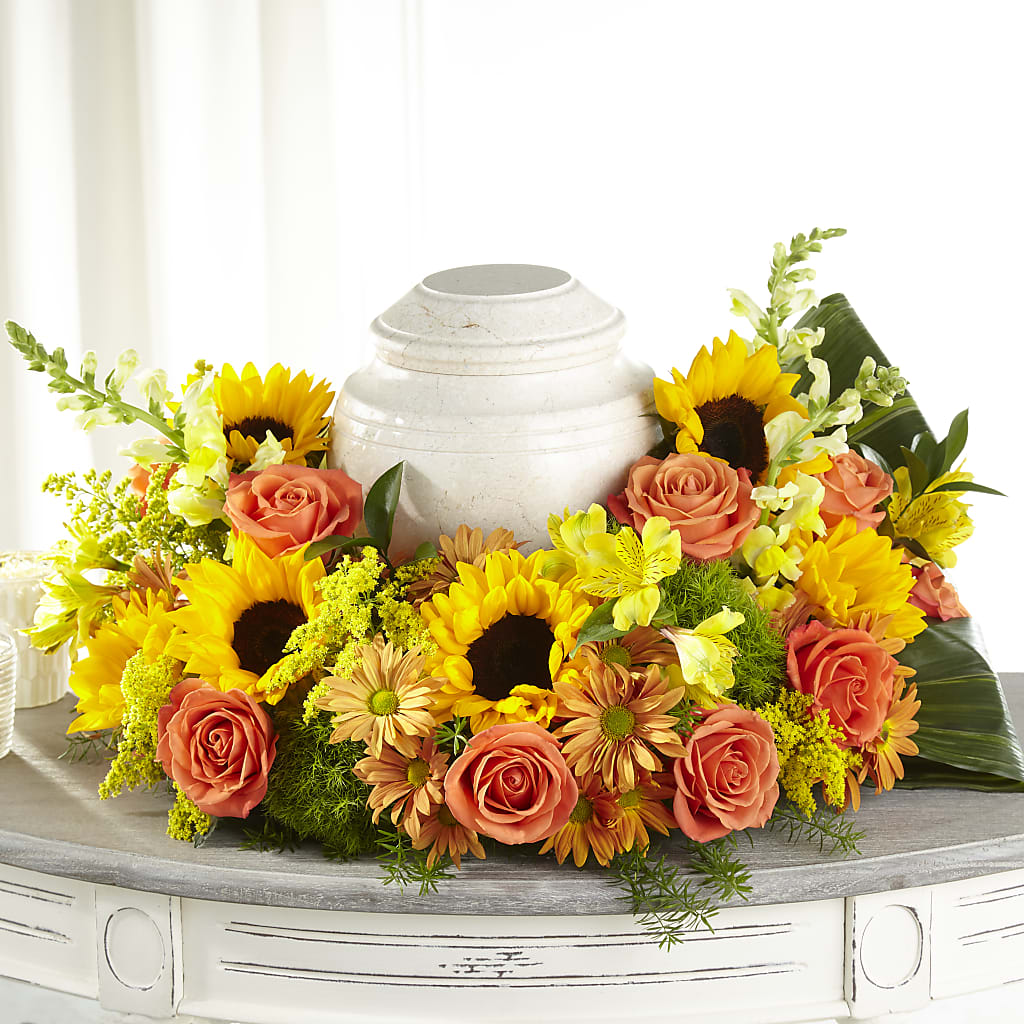 Faithful Sunflower Cremation Adornment – MC INERNEY'S FLOWER SHOP & GREENHOUSE, Middletown CT